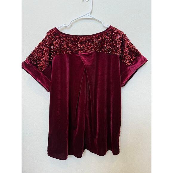 NWT Umgee Sequin Velvet Short Sleeve Top Maroon Burgundy Wine Medium - Picture 6 of 7